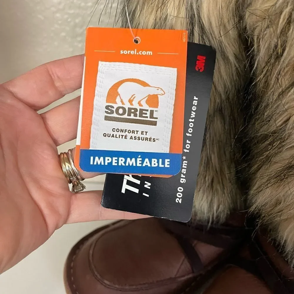 SOREL-Ahnah Faux Fur Brown Leather Boots 5.5. NWT